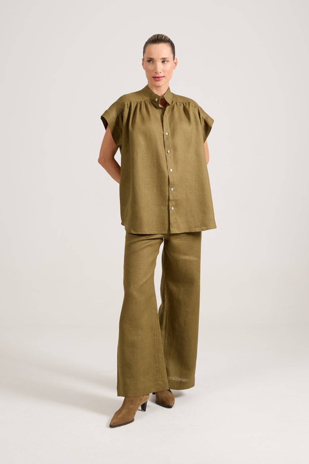Camisa Franzida Verde Musgo
