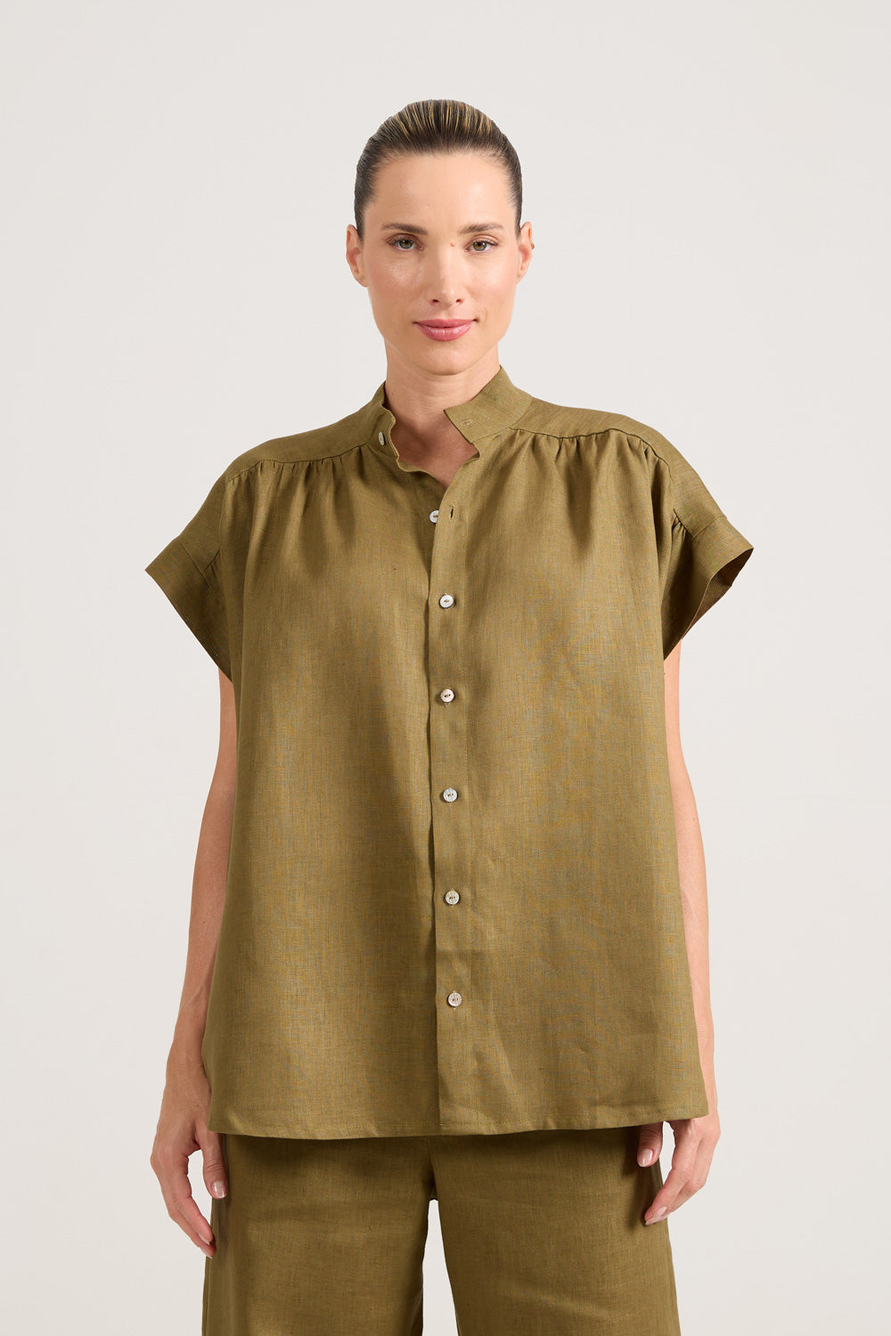 Camisa Franzida Verde Musgo