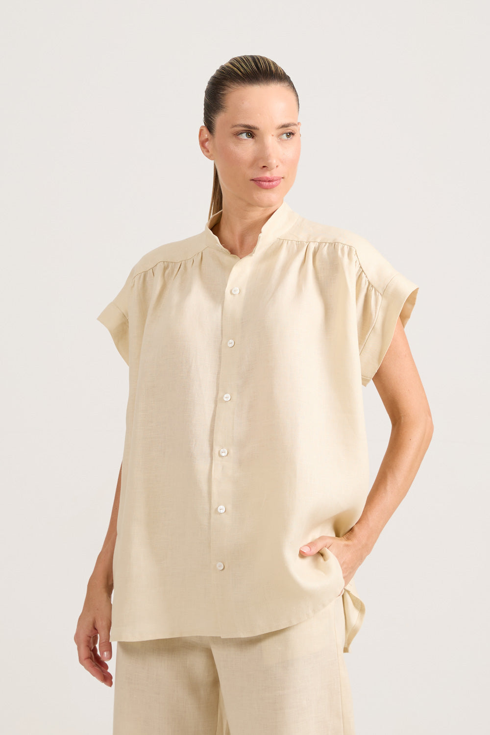 Camisa Franzida Creme