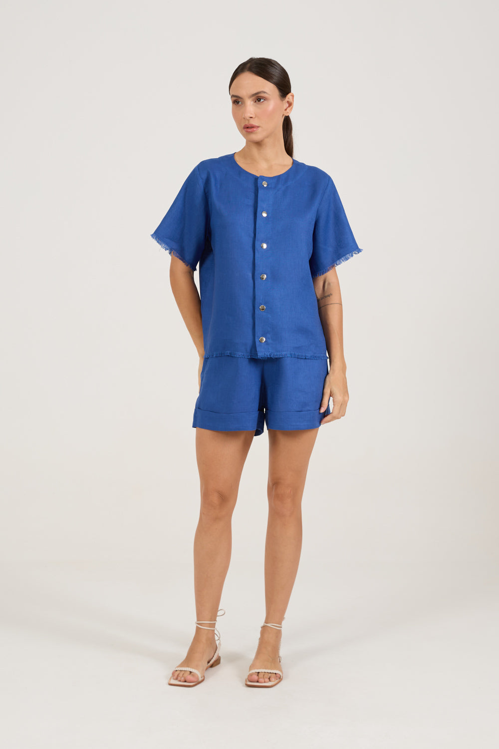 Camisa Botões Pressão Azul