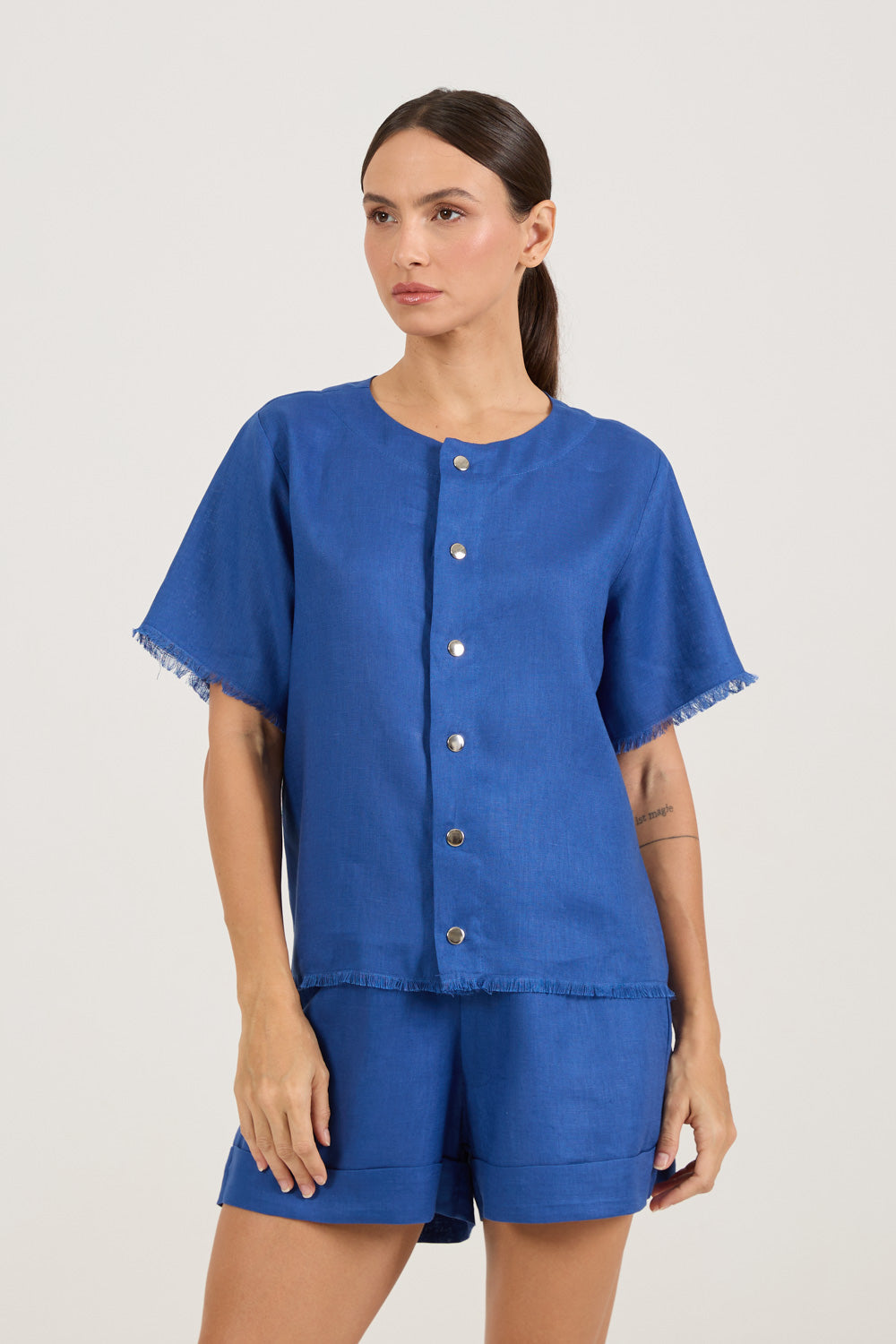 Camisa Botões Pressão Azul