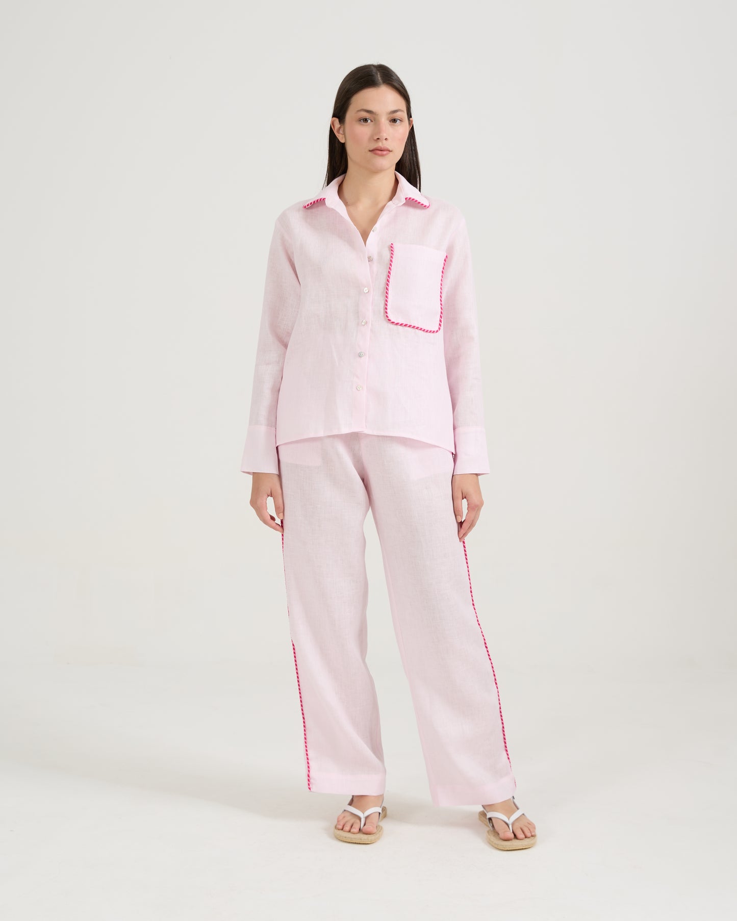 Camisa Bolsos Viés Rosa Quartzo