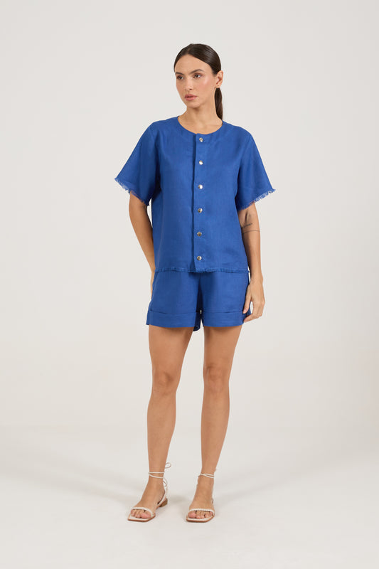 Camisa Botões Pressão Azul