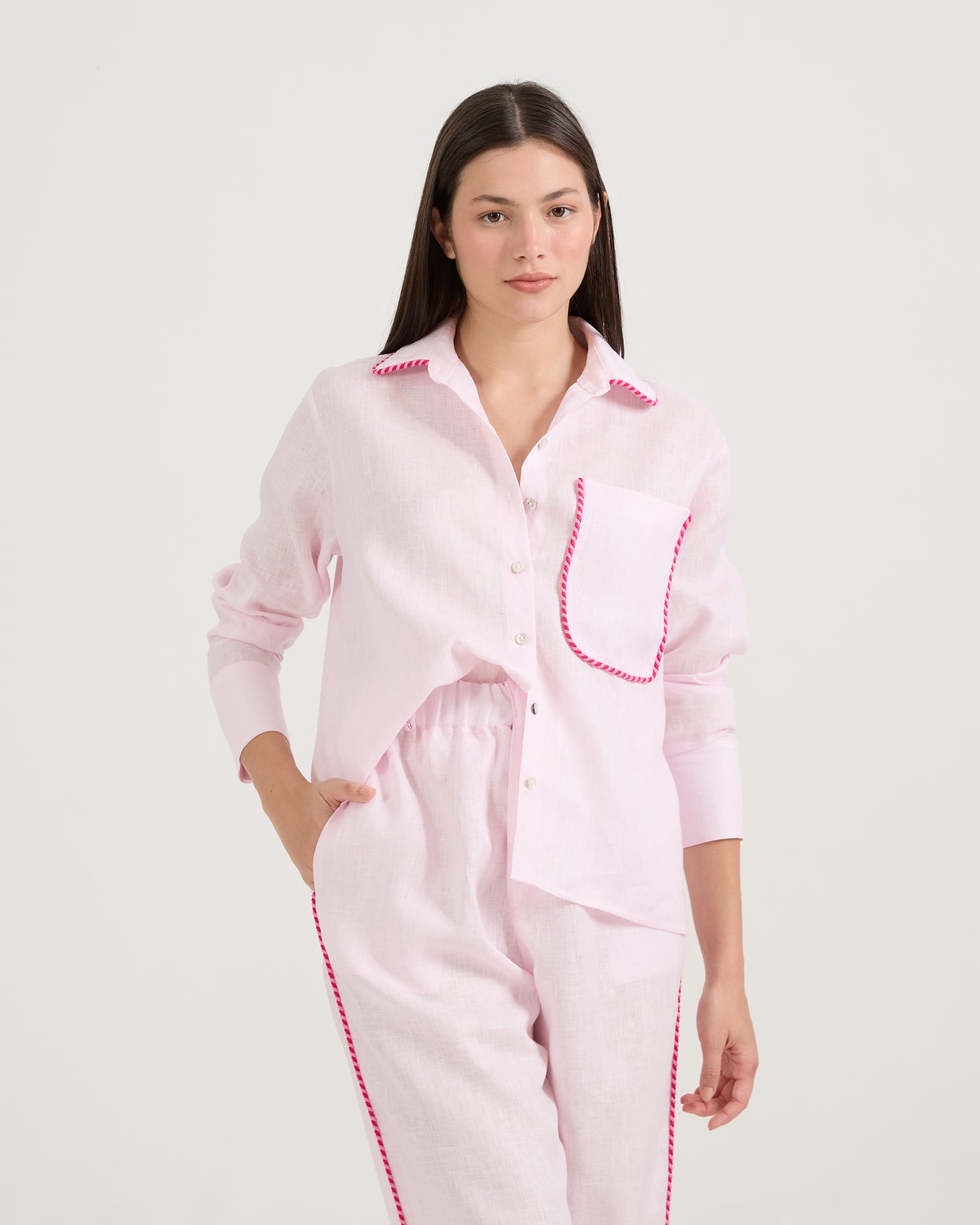 Camisa Bolsos Viés Rosa Quartzo