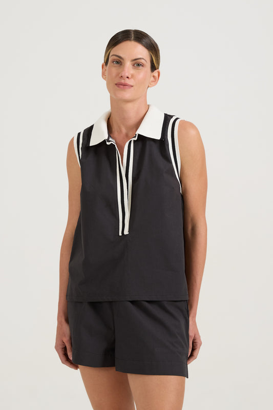 Blusa Polo Tricot Preta