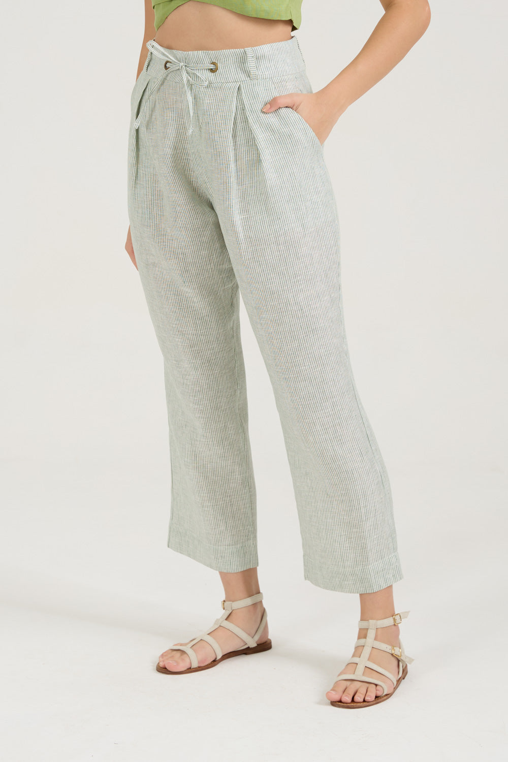 Calça Pregas Listras