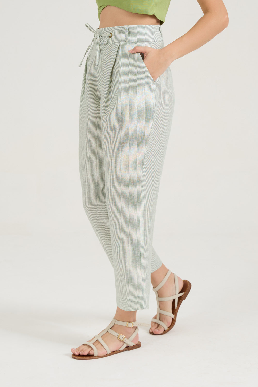 Calça Pregas Listras