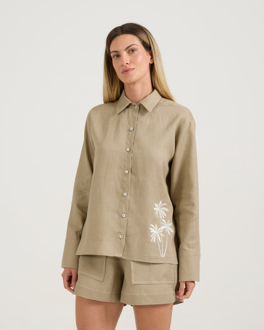 Camisa Bolsos Palmeira Cáqui