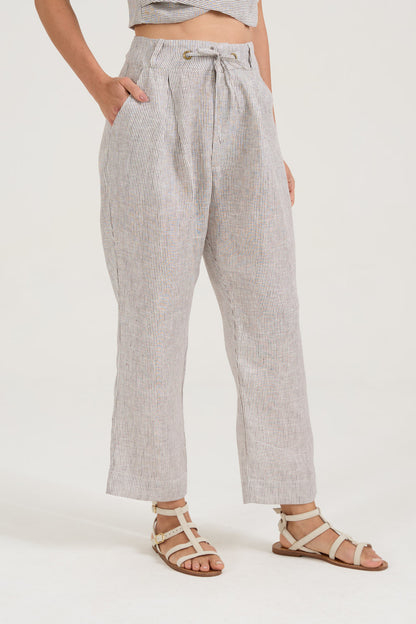 Calça Pregas Listras